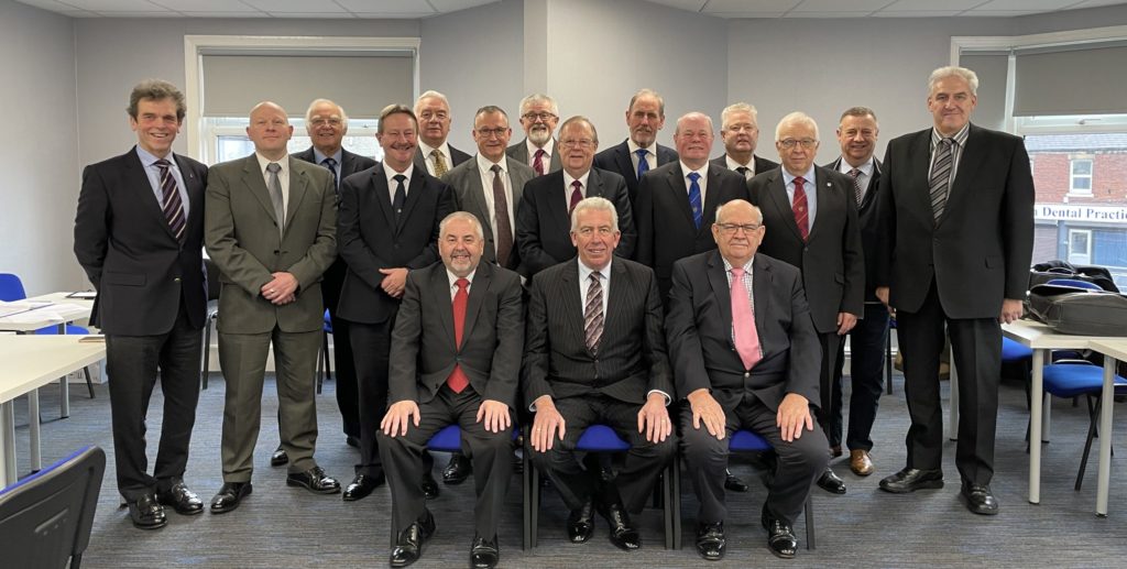 Seated front row from left to right, are Chris Butterfield - Deputy Grand Superintendent, Mark Matthews – Provincial Grand Master / Grand Superintendent, Phillip Gunning – Deputy Provincial Grand Master. Standing behind are members of the cabinet. Seated front row from left to right, are: Chris Butterfield - Deputy Grand Superintendent, Mark Matthews – Provincial Grand Master / Grand Superintendent, Phillip Gunning – Deputy Provincial Grand Master. Standing behind are members of the cabinet.