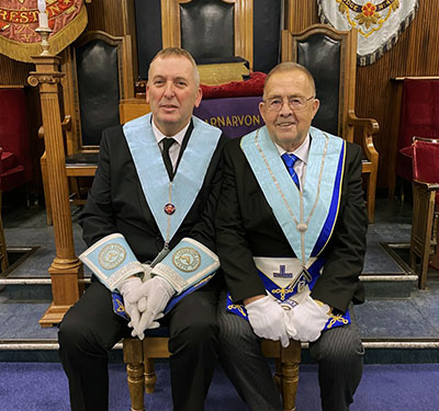 The WM of Carnarvon Lodge David Robinson (left) and immediate past master Michael Norris. The WM of Carnarvon Lodge David Robinson (left) and immediate past master Michael Norris.
