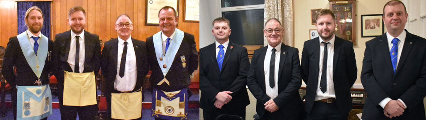 Pictured left from left to right, are: Martin McFall, Danny Lightfoot, Steve Forster and David Grove. Pictured right from left to right, are: Liam Carson, Steve Forster, Danny Lightfoot and Matty Woods.