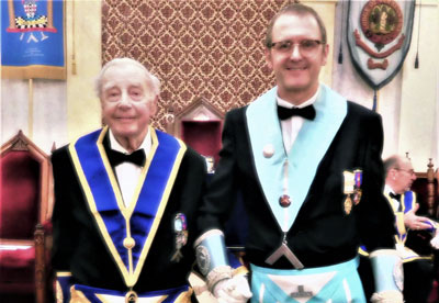 Celebrant Les Preston on the left with his WM Craig McNicol. Celebrant Les Preston on the left with his WM Craig McNicol.