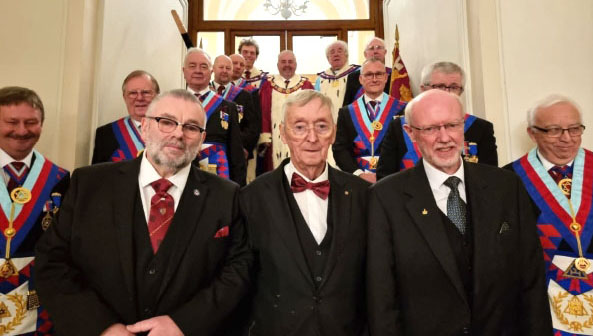 The three principals Stephen Riley, David Codling, David Edge flanked by the Provincial team. The three principals Stephen Riley, David Codling, David Edge flanked by the Provincial team.