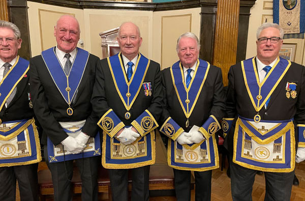 Pictured from left to right with his personal guests, are; Colin Rowan, Bryan Wearing, Stewart Hyde, Bob Povall and Derek Gaskell. Pictured from left to right with his personal guests, are; Colin Rowan, Bryan Wearing, Stewart Hyde, Bob Povall and Derek Gaskell.