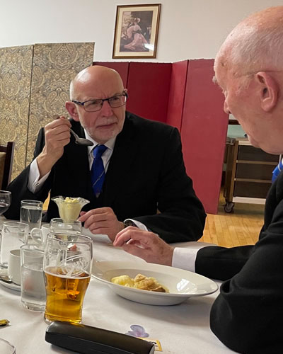 John James (left) and Stewart Hyde in deep conversation. John James (left) and Stewart Hyde in deep conversation.