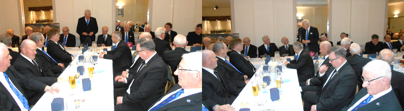 Pictured left: Mark Matthews responding to the toast to grand officers. Pictured right: Ken Bradley thanking everyone for support and attendance. Pictured left: Mark Matthews responding to the toast to grand officers. Pictured right: Ken Bradley thanking everyone for support and attendance.
