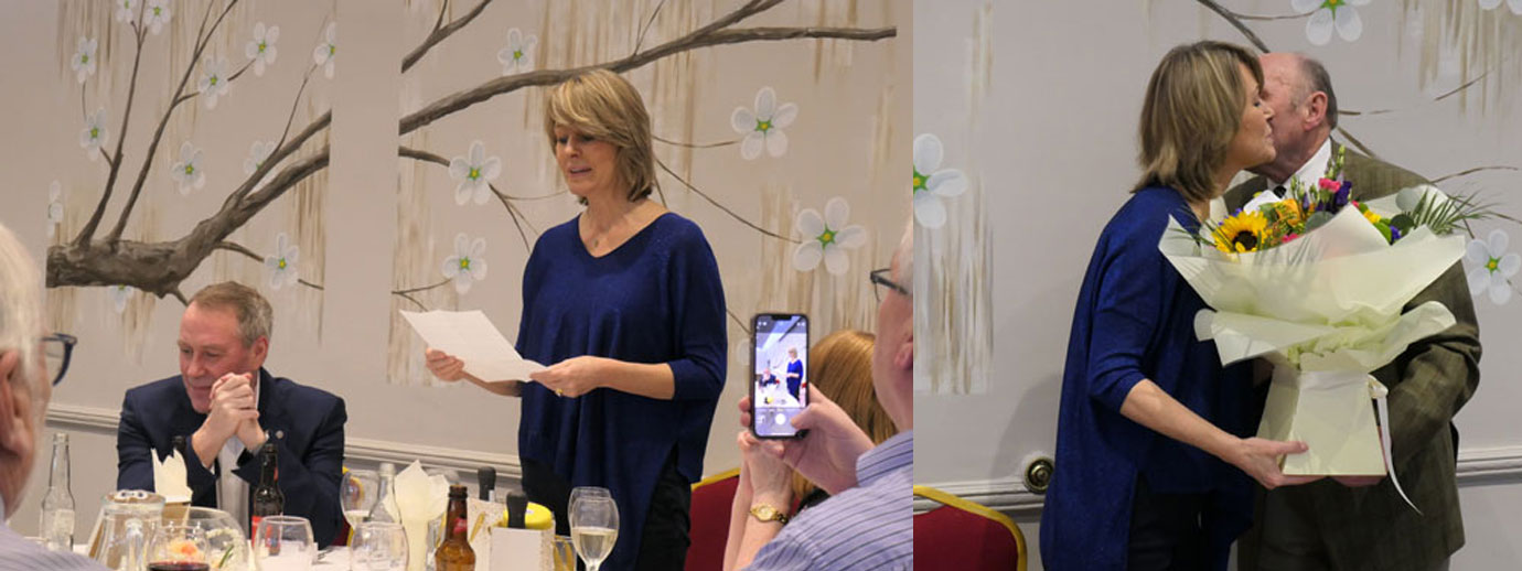 Pictured left: Maria Summers responds to the toast to the ladies. Pictured right: Geoff Johnston presents flowers to Maria. Pictured left: Maria Summers responds to the toast to the ladies. Pictured right: Geoff Johnston presents flowers to Maria.