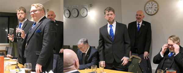 Pictured left: Alan Ledger proposes the toast to Lee Powell (left). Pictured right: Lee responds.. Pictured left: Alan Ledger proposes the toast to Lee Powell (left). Pictured right: Lee responds..