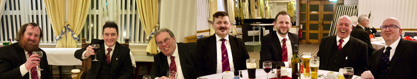 Pictured left from left to right, are the three principals: Kevin Croft, Joe Codling and Rob Carey. Pictured right from left to right, are: Alan Barnes, Tony Rigby, Adolphus Taylor and Colin Rogers enjoying the festive board.
