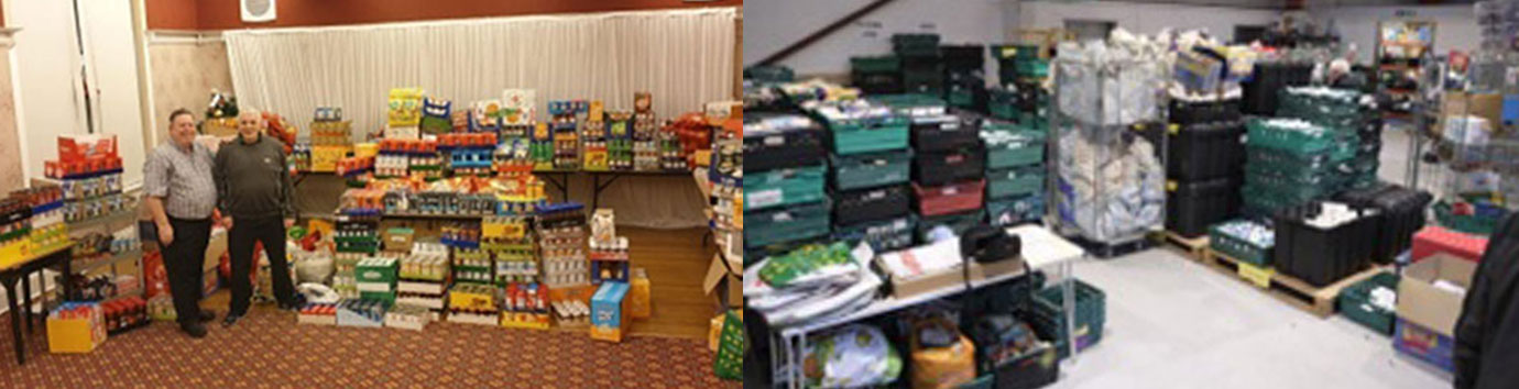 Left - Colin Latimer (left) and Paul Webster at Elm Bank Masonic Hall. Right - The Food Bank.