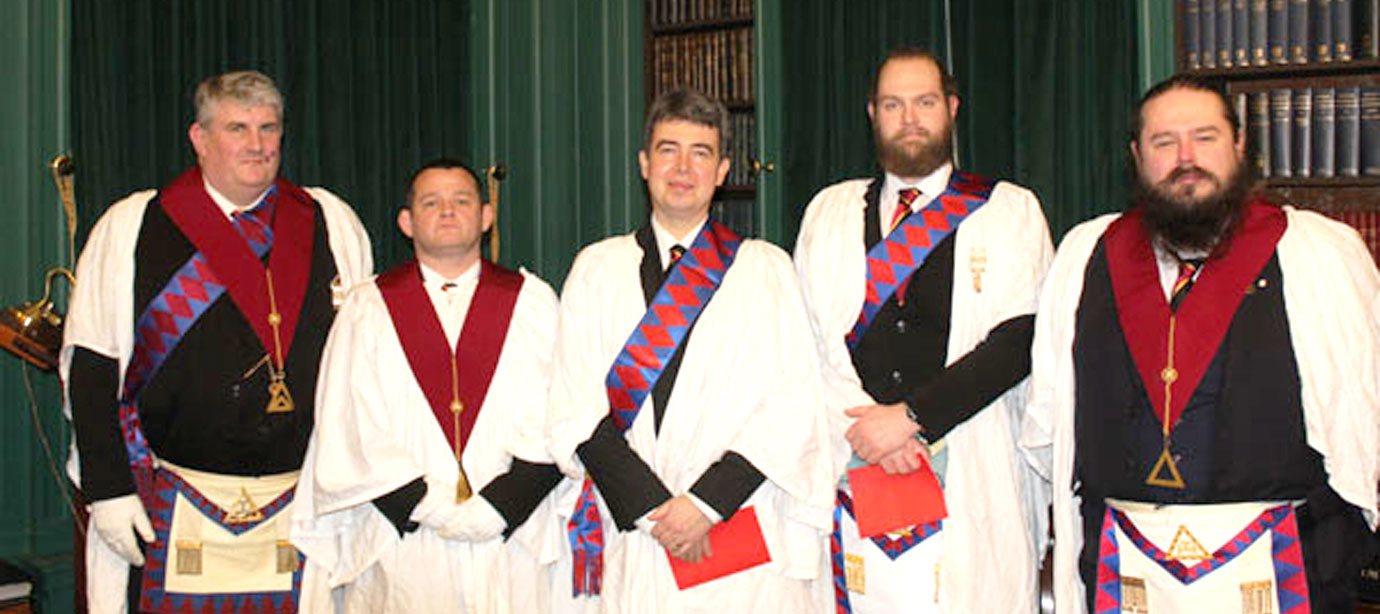 Pictured from right to left, are the sojourners and exaltees: Philip Farrar, Adam Lindop, Volkan Ezkan, Adam McQuire and Wayne Warnick.