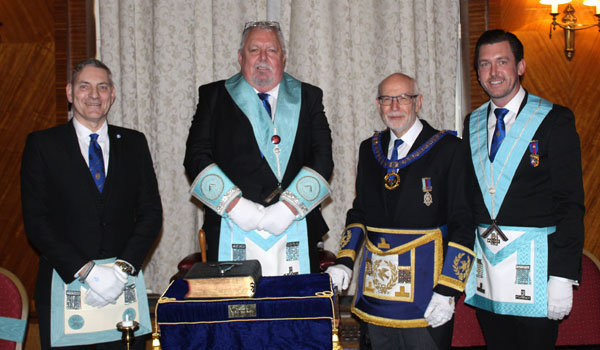 Pictured from left to right ready for installation, are: Stuart Allen (master elect), Peter Dwyer (master), John James, and Dean Dwyer. Pictured from left to right ready for installation, are: Stuart Allen (master elect), Peter Dwyer (master), John James, and Dean Dwyer.