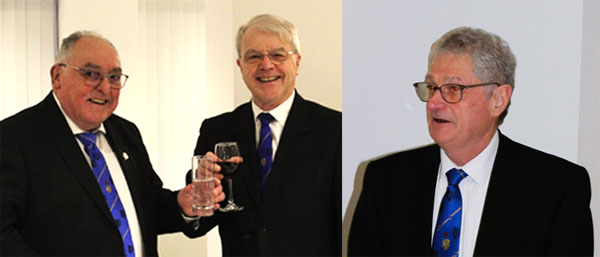  Pictured left: John receives a toast from David Durling. Pictured right: Gareth Jones responds to the toast to grand officers.