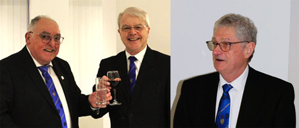 Pictured left: John receives a toast from David Durling. Pictured right: Gareth Jones responds to the toast to grand officers. Pictured left: John receives a toast from David Durling. Pictured right: Gareth Jones responds to the toast to grand officers.