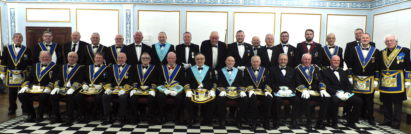 Mike Casey (centre) flanked by the members of the new lodge.