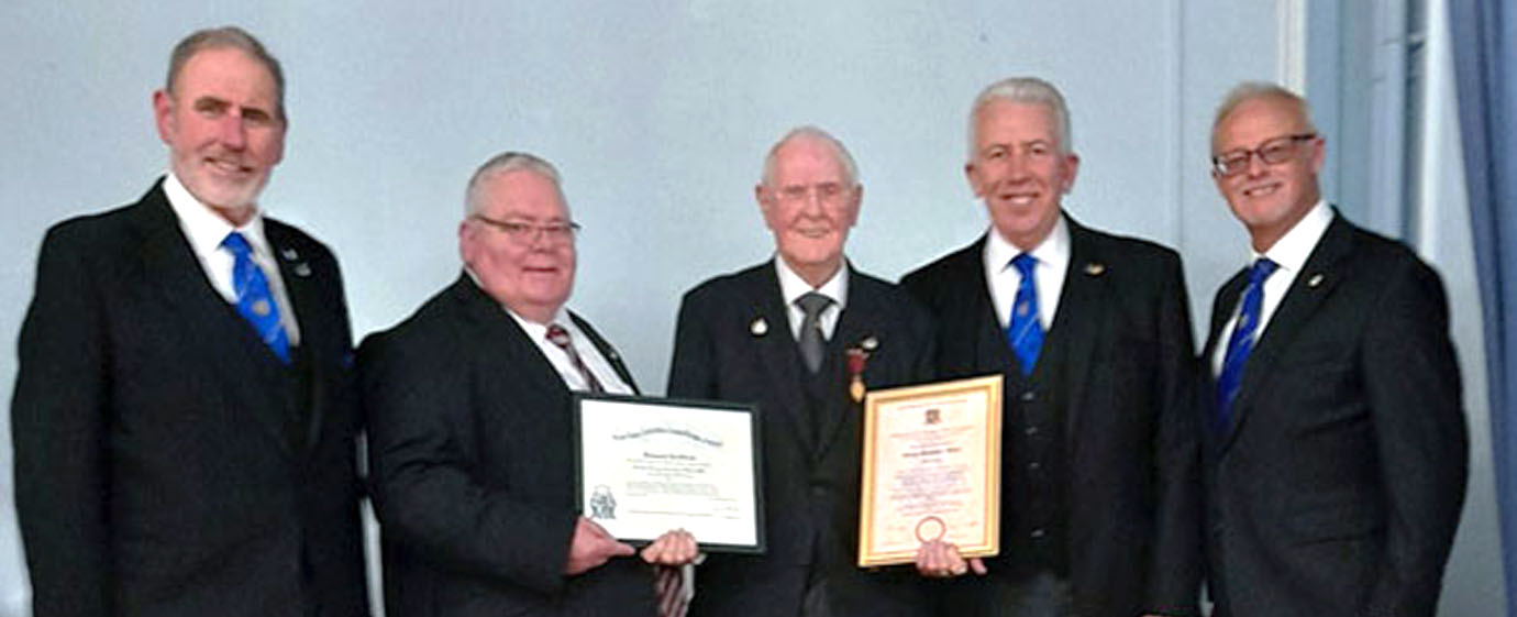 Pictured from left to right, are; Frank Umbers, Brian Gilchrist, George Wilkie, Mark Matthews and Phil Stock taking to the stage. Pictured from left to right, are; Frank Umbers, Brian Gilchrist, George Wilkie, Mark Matthews and Phil Stock taking to the stage.