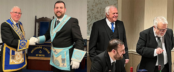 Pictured left: Geoffrey Porter (left) congratulates Alexander Goulden. Pictured right: The toast to the master proposed by his father. Pictured left: Geoffrey Porter (left) congratulates Alexander Goulden. Pictured right: The toast to the master proposed by his father.