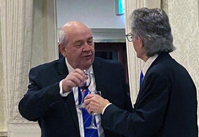 Philip Gunning (left) toasting Stephen Grimshaw. Philip Gunning (left) toasting Stephen Grimshaw.