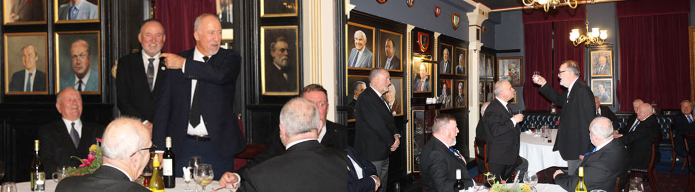 Pictured left: Michael Harris (right) responds to the toast to the visitors. Pictured right: Peter Duggan with Jim Ramsay. Pictured left: Michael Harris (right) responds to the toast to the visitors. Pictured right: Peter Duggan with Jim Ramsay.
