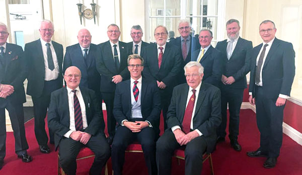 Pictured from left to right, are the three principals: Stephen Morgan, Paul Storrar and Chris Brown with the members of the Provincial Grand Stewards’ Chapter of West Lancashire.