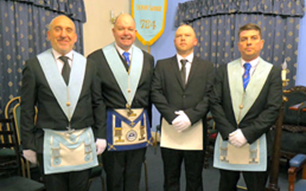 Pictured from left to right congratulating Shaun, are: Andy Barr, Barry Mault, Shaun Dumbell and Keith Lindsay.