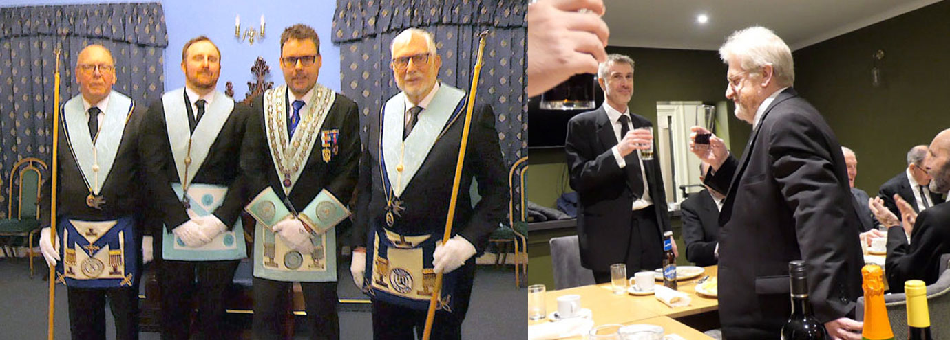 Pictured left from left to right, are: Eric Shepherd, Andrew Sharkey, Andrew Prowse, Peter Knightley. Pictured right: WM of Good Companions Lodge Robert Bird (left) and Cheshire’s Provincial Grand Organist Dr Colin Porter. Pictured left from left to right, are: Eric Shepherd, Andrew Sharkey, Andrew Prowse, Peter Knightley. Pictured right: WM of Good Companions Lodge Robert Bird (left) and Cheshire’s Provincial Grand Organist Dr Colin Porter.