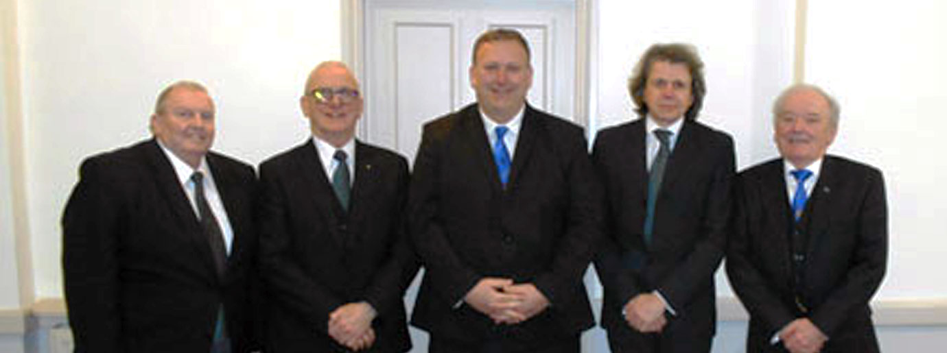 Pictured from left to right, are four of the joining members with Graeme: McNulty, Alex McKie, Graeme Jones, Nick Mackarel and Bill Warren