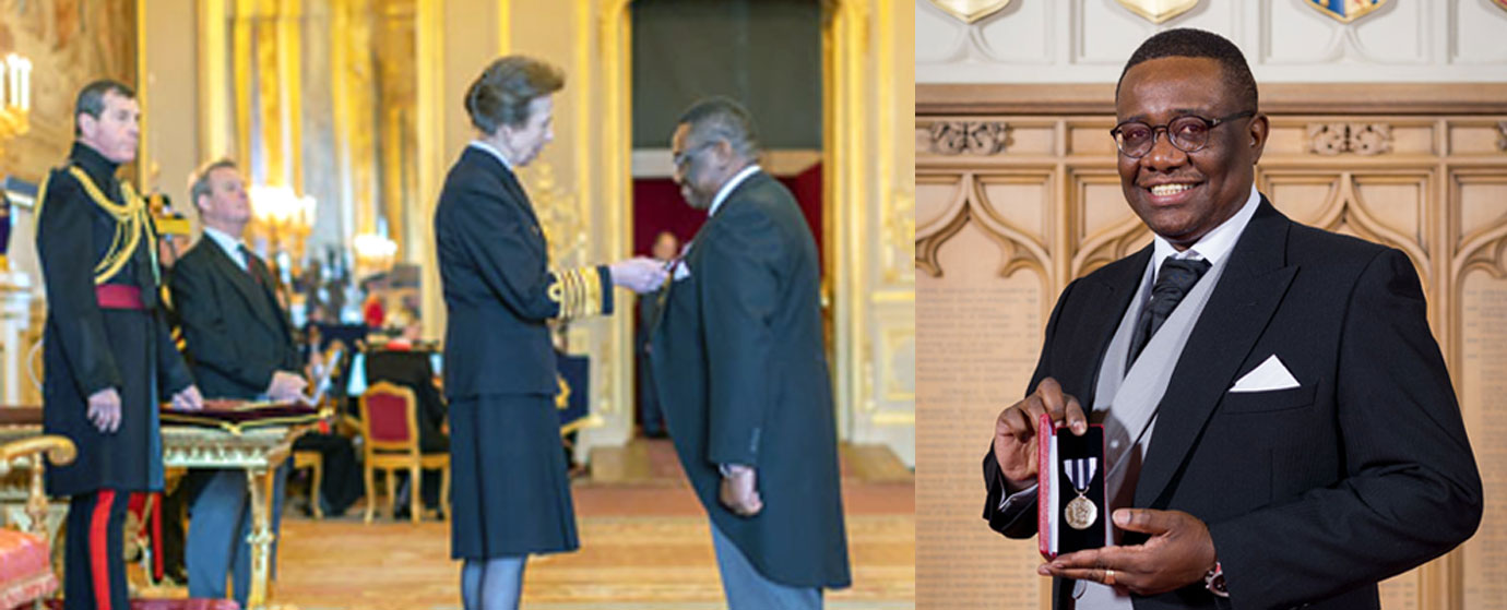 Pictured left: John Williams receiving his medal from Princess Anne. Pictured right: John Williams with his Queen’s Police Medal.