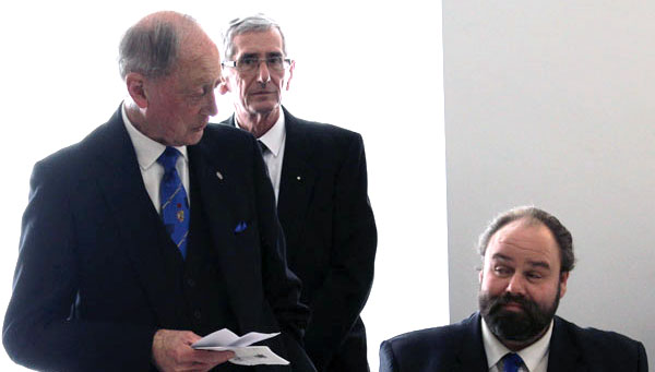 Barry Jameson (left) responding to his toast with Ezra McGowan (right) listening under the watchful eye of DC Steve Brooks. Barry Jameson (left) responding to his toast with Ezra McGowan (right) listening under the watchful eye of DC Steve Brooks.