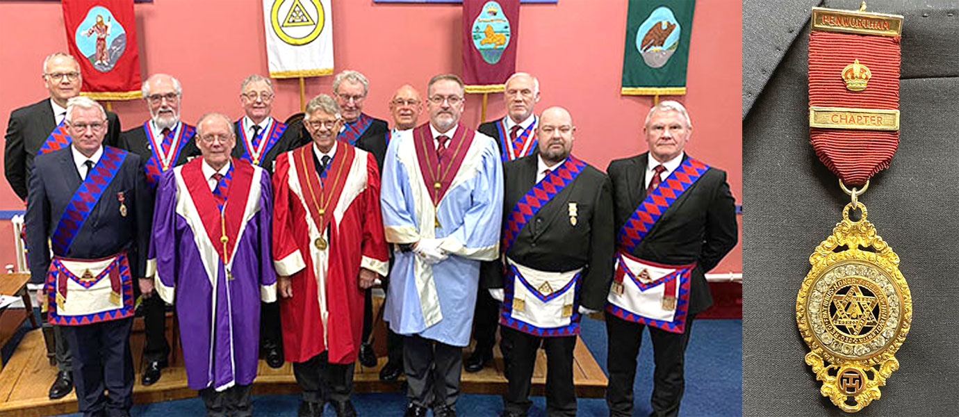 Pictured left: Companions of Penwortham Chapter. Pictured right: The gifted 15ct gold J N Allen Jewel.