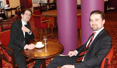 The two candidates relaxing in the drawing room. Liam Buchanan (left) and Krisjan Cooper.