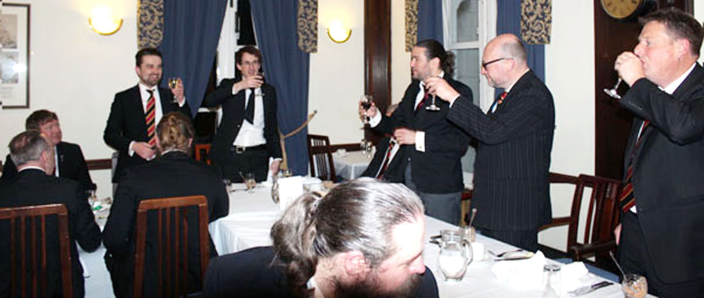 Pictured from left to right standing, toasting the exaltees are: Krisjan Cooper, Liam Buchanan Matt Casson, John Gibson and David Waring. Pictured from left to right standing, toasting the exaltees are: Krisjan Cooper, Liam Buchanan Matt Casson, John Gibson and David Waring.