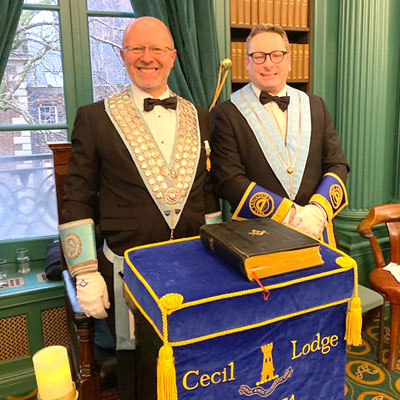 The WM Phil Osbourne (left) with immediate past master Jim Bates. The WM Phil Osbourne (left) with immediate past master Jim Bates.