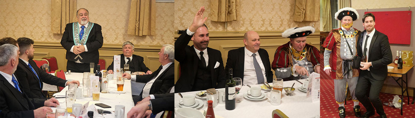 Pictured left: Peter Beswick (standing), John Wheeler (right) and WM guests from the Monton Progress Lodge. Pictured centre from left to right, are: Chris Mealing, Andrew Boardman and Phil Keans. Pictured right: Phil Kearns (left) and Alex Riley, Pictured left: Peter Beswick (standing), John Wheeler (right) and WM guests from the Monton Progress Lodge. Pictured centre from left to right, are: Chris Mealing, Andrew Boardman and Phil Keans. Pictured right: Phil Kearns (left) and Alex Riley,