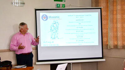 Bob Williams explaining the work of the Masonic Charitable Foundation.
