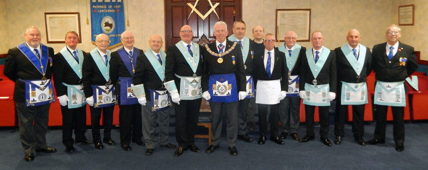Members of Peace Lodge pictured from left to right, are: Gary Smith, Ian Moss, Brian Sharples, Ray Martland, David Gomersall, WM David Williamson, Mark Matthews, Gary Fisher, Andy Gomersall, Steve Thomas, Keith Knowles, Gerry Gregory, Mark Brown and Rick Winfield.