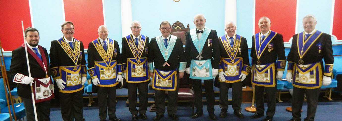 Ray Goth and Geoffrey Porter with the grand officers, group officials and acting Provincial grand officers in attendance