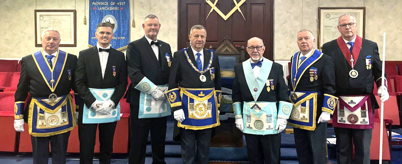 Peter Lockett and David Scott with group officials and acting Provincial grand officers. Peter Lockett and David Scott with group officials and acting Provincial grand officers.