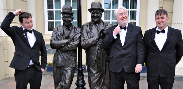 Alongside Stan and Ollie, from left to right, are, David Lamb, Kevin Cassley and Michael Bibby.