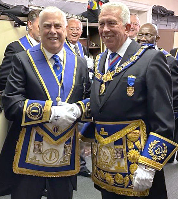 Liverpool Group Chairman Dave Johnson (left) with Provincial Grand Master Mark Matthews. Liverpool Group Chairman Dave Johnson (left) with Provincial Grand Master Mark Matthews.