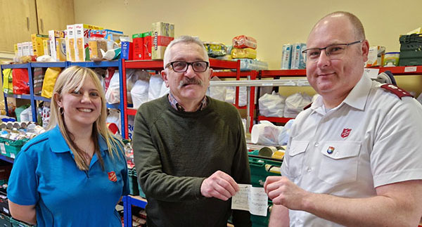 Pictured from left to right, are: Claire Bowerman, John Rimmer and Dominic Eaton in the storeroom at the Foodbank. Pictured from left to right, are: Claire Bowerman, John Rimmer and Dominic Eaton in the storeroom at the Foodbank.