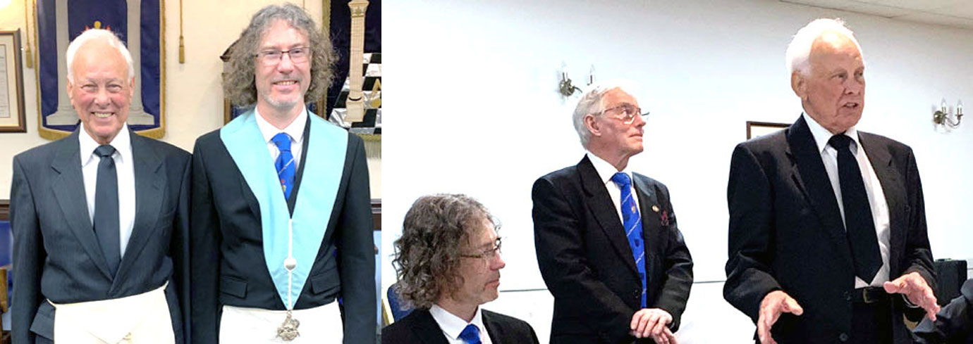 Pictured left: Denis Lee (left) and Christian Lee. Pictured right from left to right, are: Christian Lee, Gordon Turner and Denis Lee replying to the toast to his health. Pictured left: Denis Lee (left) and Christian Lee. Pictured right from left to right, are: Christian Lee, Gordon Turner and Denis Lee replying to the toast to his health.
