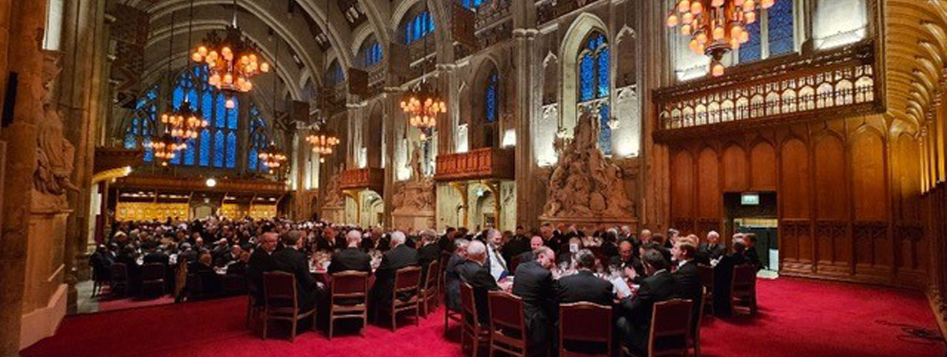 The celebration meal at the Guildhall in London. The celebration meal at the Guildhall in London.