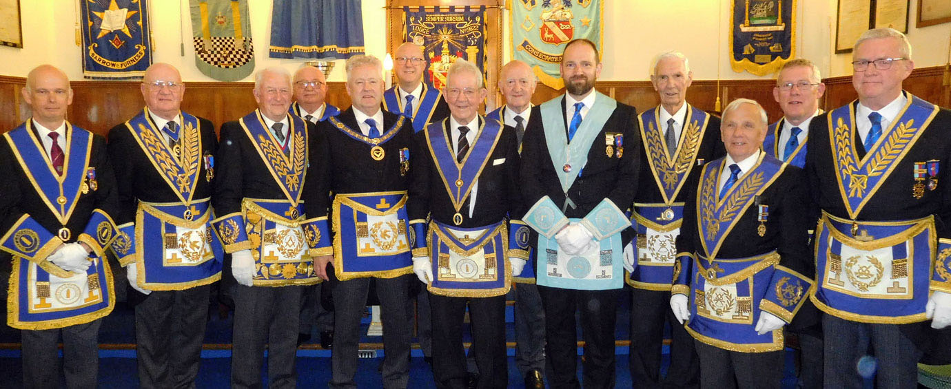 Jack and the WM Stuart Braithwaite accompanied by grand officers and group executive members.