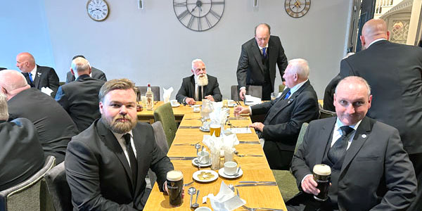 Joe (left) and David, enjoying the festive board. Joe (left) and David, enjoying the festive board.