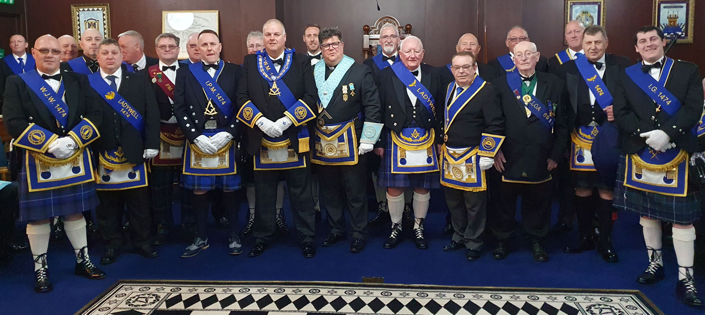 Masters of both lodges Michael Empson and John Hall with the brethren of Lodge Ladywell and members of the North Fylde Group.
