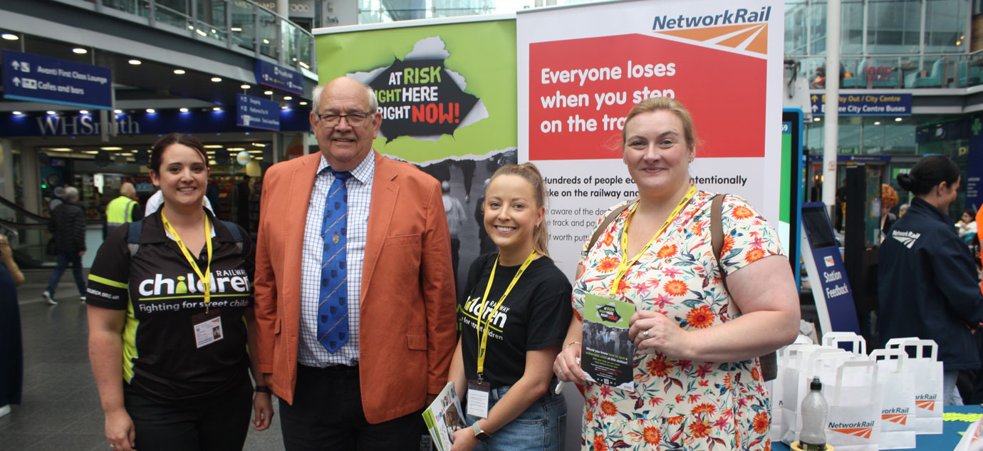 At the stall on Manchester Piccadilly Station. Pictured from left to right, are: Cat Howourth, Phil Gunning, Amy Sargeson and Gaynor Little.