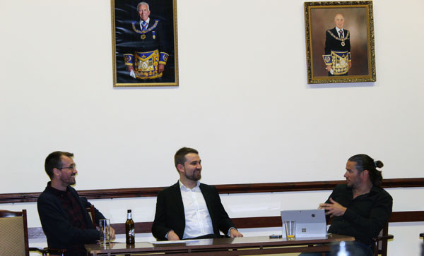 Matt Casson (right) with Liam Buchanan (left) and Krisjan Cooper (centre) answer questions about Royal Arch. Matt Casson (right) with Liam Buchanan (left) and Krisjan Cooper (centre) answer questions about Royal Arch.