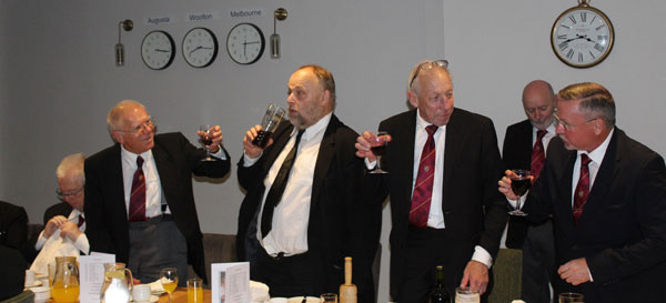Pictured from left to right, are: Derek Parkinson gives a toast’s the three principals, Ian Broomfield, Joe Muscroft and Harry White.