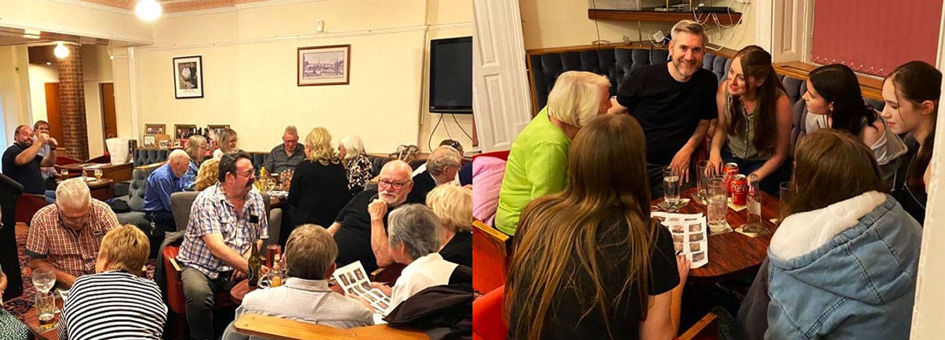 Pictured left: Members of the South Eastern Group, wives and families. Pictured right: Helen Beswick and family engaged in the quiz.