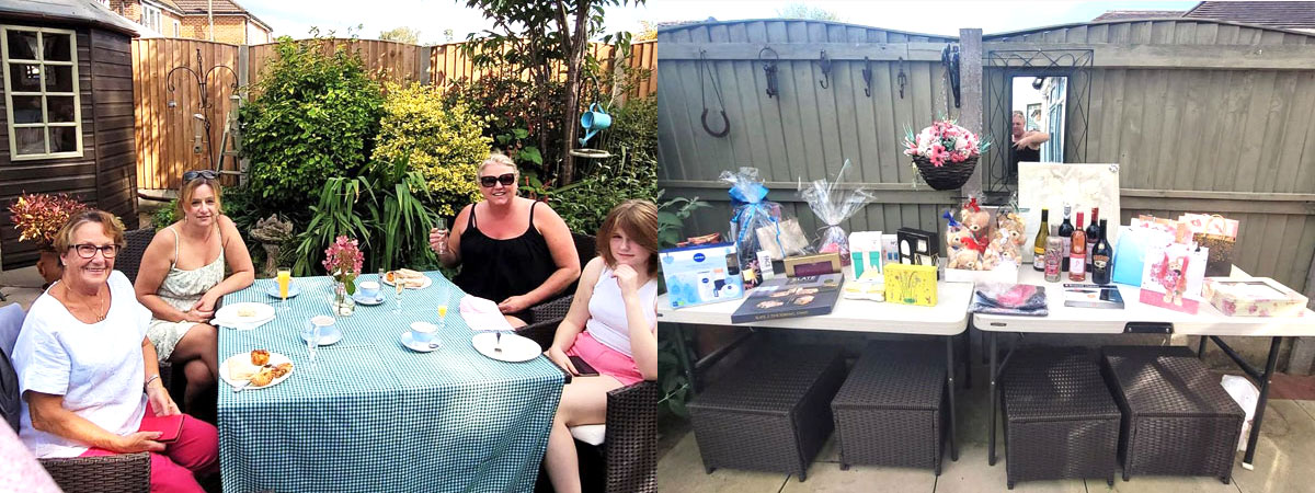 Pictured left from left to right, are: Pat Roberts, Paula Gregory, Jamie McGowan and Bonnie McGowan. Pictured right: The raffle prizes before distribution.