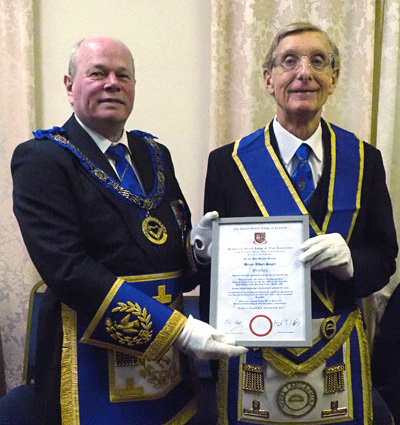 Duncan Smith (left) presents Brian Sager with his 50-year certificate. Duncan Smith (left) presents Brian Sager with his 50-year certificate.